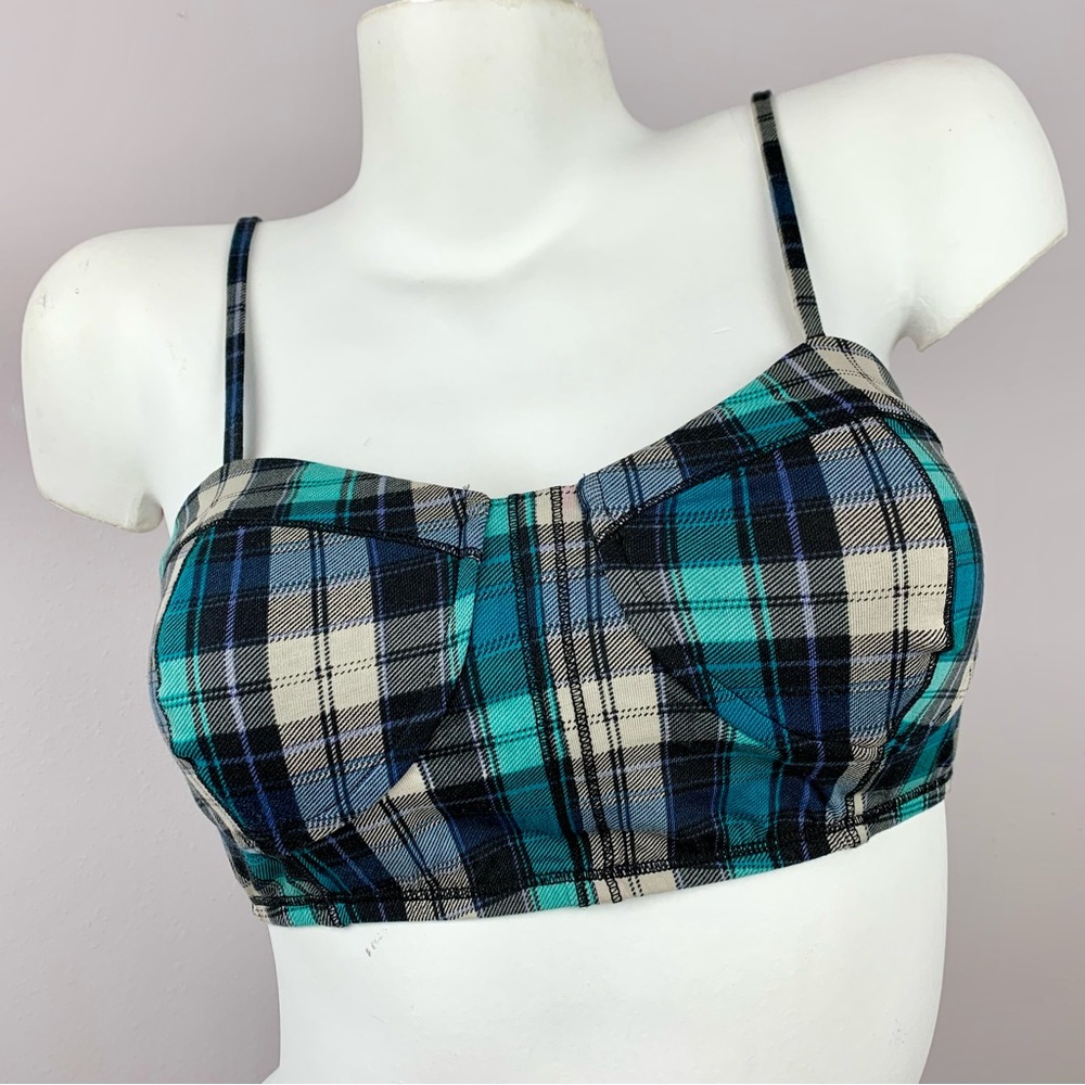 NWT Full Tilt Bralette Bra Plaid Retro Boho Grunge Punk Goth Indie Skater Y2K